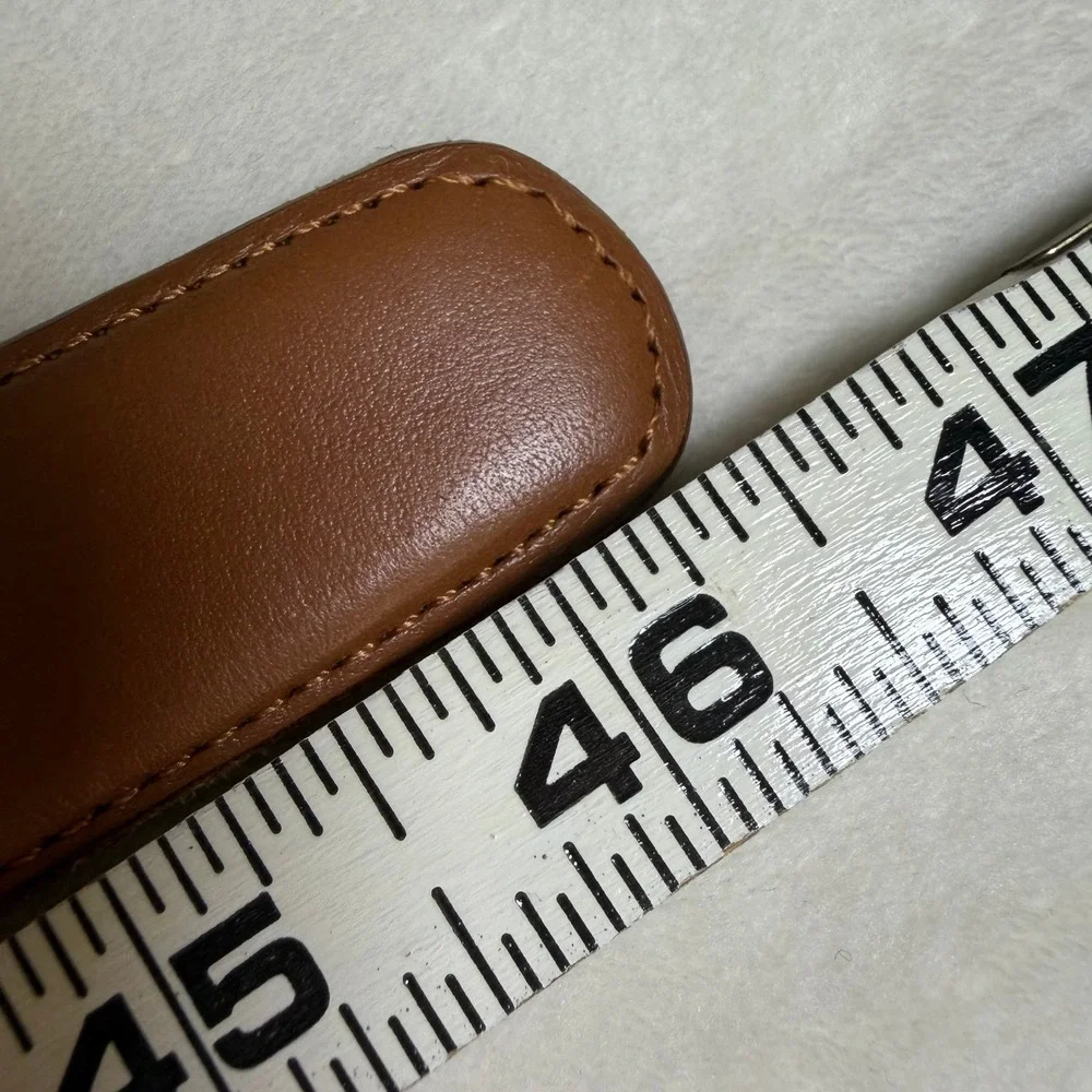 Gallery Originals Belt Mens 42 Brown Full Grain Leather Woven Inlay Brass Buckle